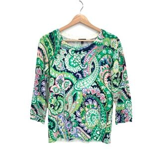 Talbot’s 3/4 Sleeve Crew Neck Paisley Print Lightweight Pull On Sweater Small